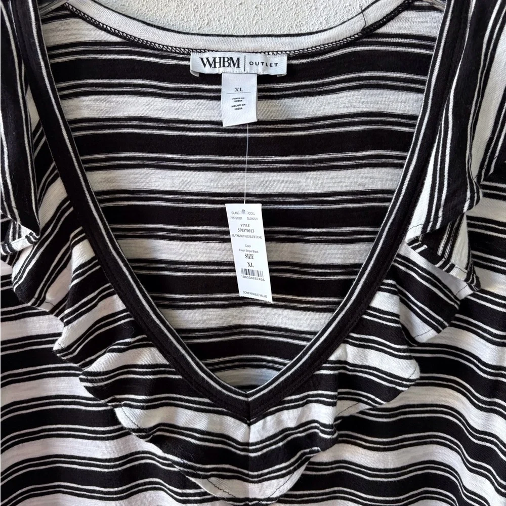 White House Black Market‎ XL Sleeveless Ruffle V Neck Stripe Tank Casual Beach